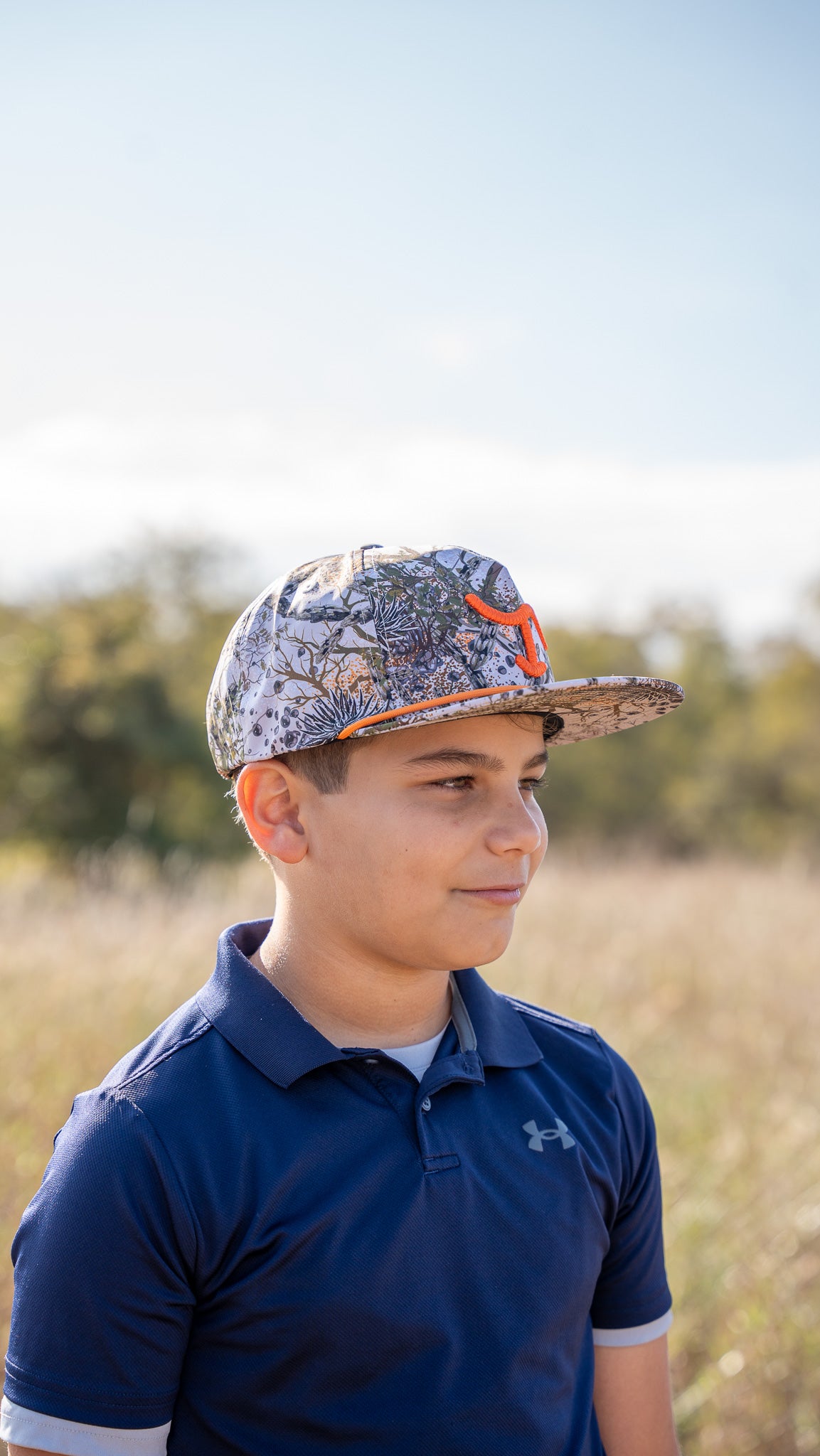 Brush Camo with Orange Brand Cap