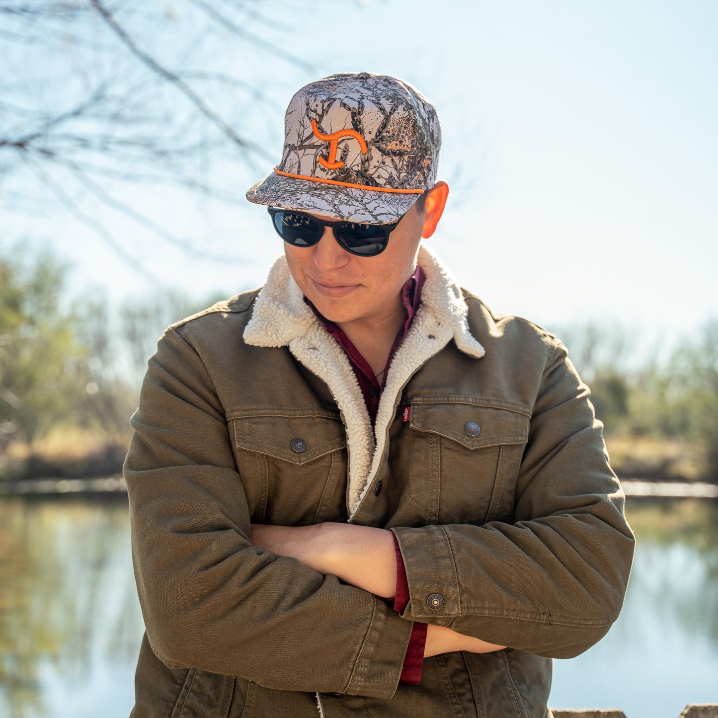 Brush Camo with Orange Brand Cap